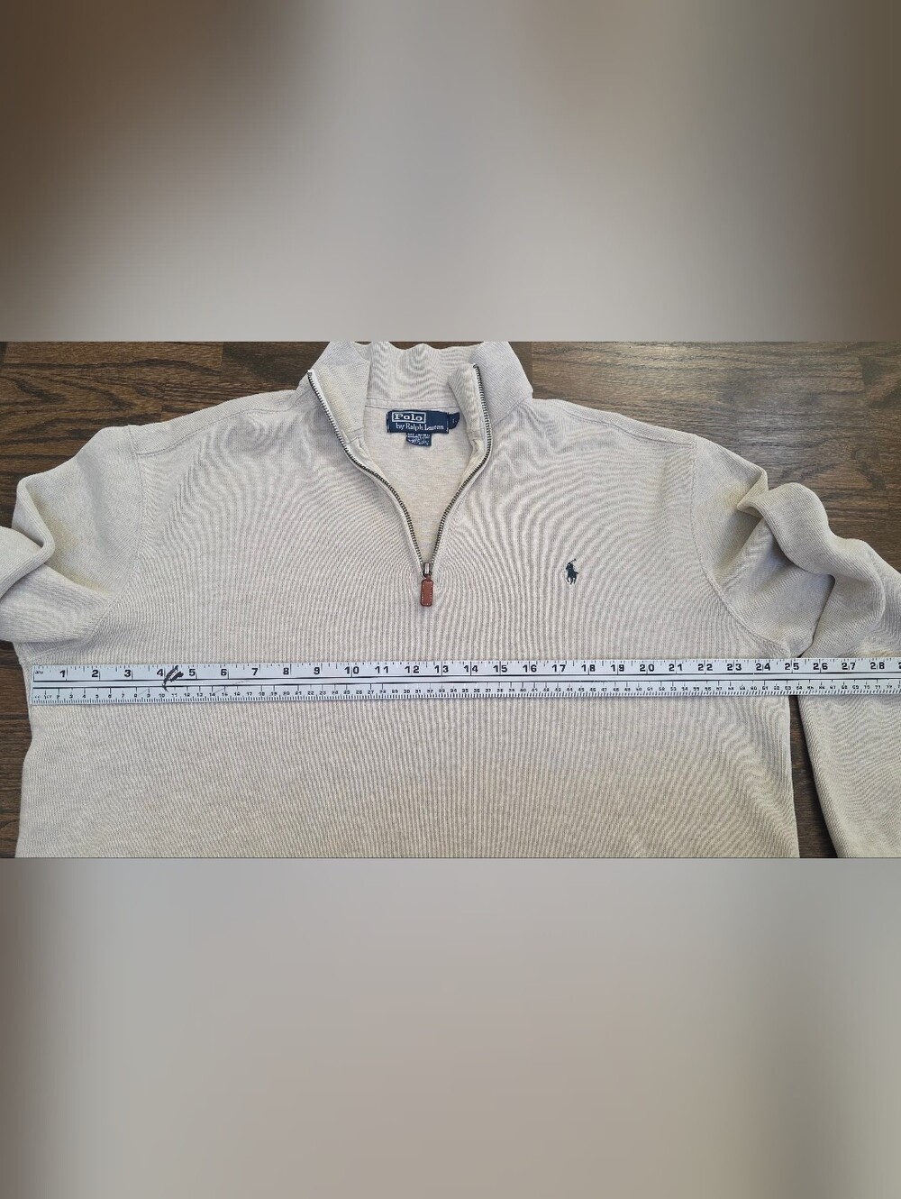 Polo Ralph Lauren Men’s L Quarter Zip Cotton Pullover Cream Size L - Picture 5 of 10